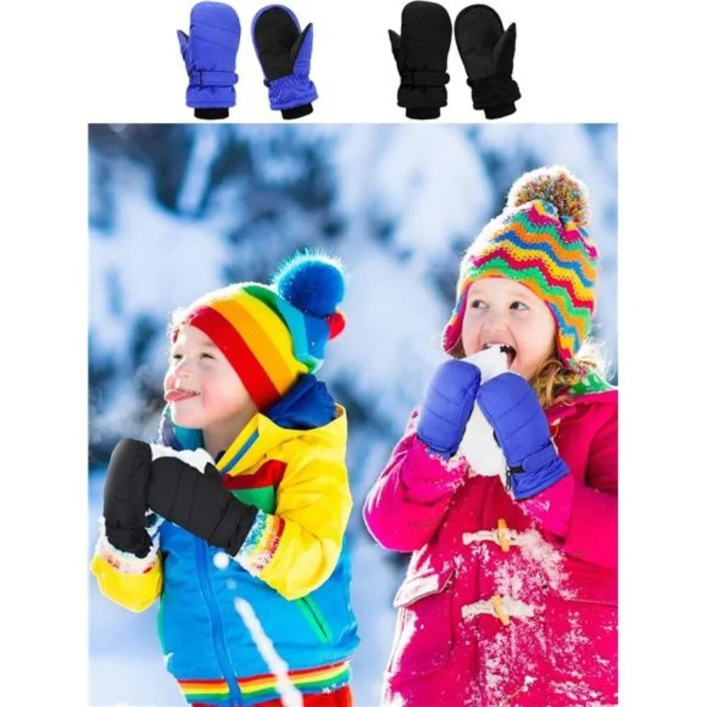 2 Pairs Kids Snow Mittens Waterproof Winter Ski Gloves Warm Thicken Snow Gloves_4